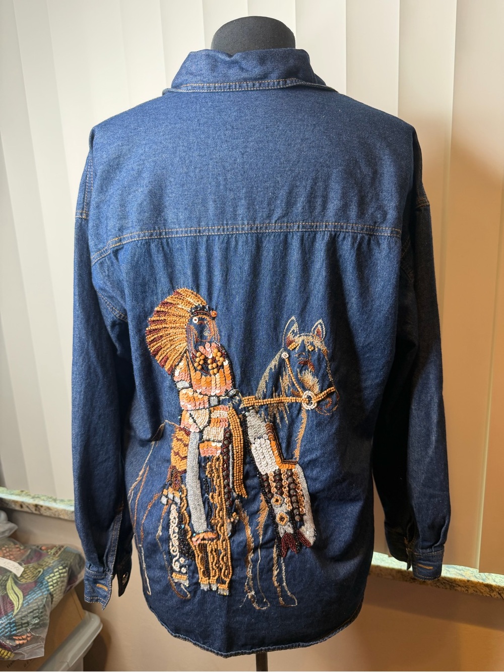 Vintage Western Blue jean denim women jacket button up cotton shirt Size Medium